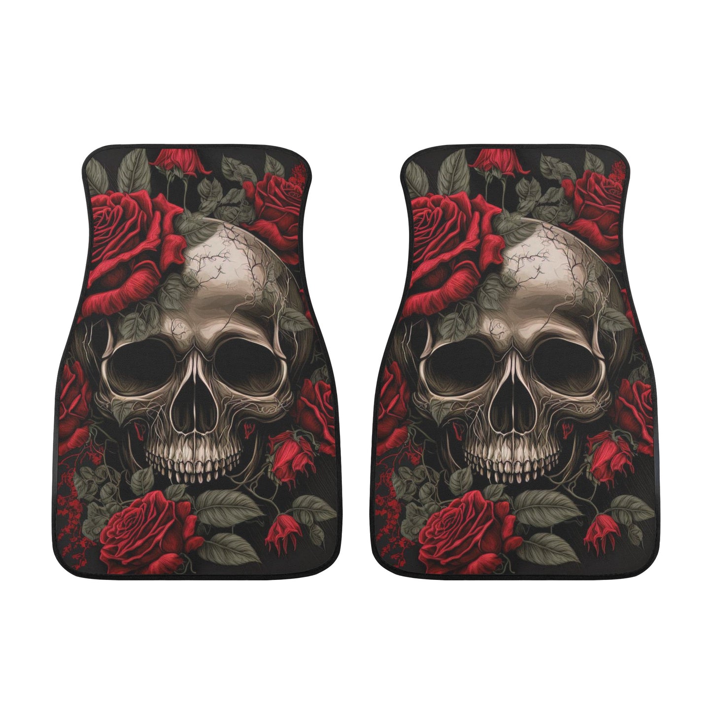 Goth seat cover for car, gothic skull car mat, flower skull front and back car seat covers, flower skull car accessories Back and Front Car Floor Mats