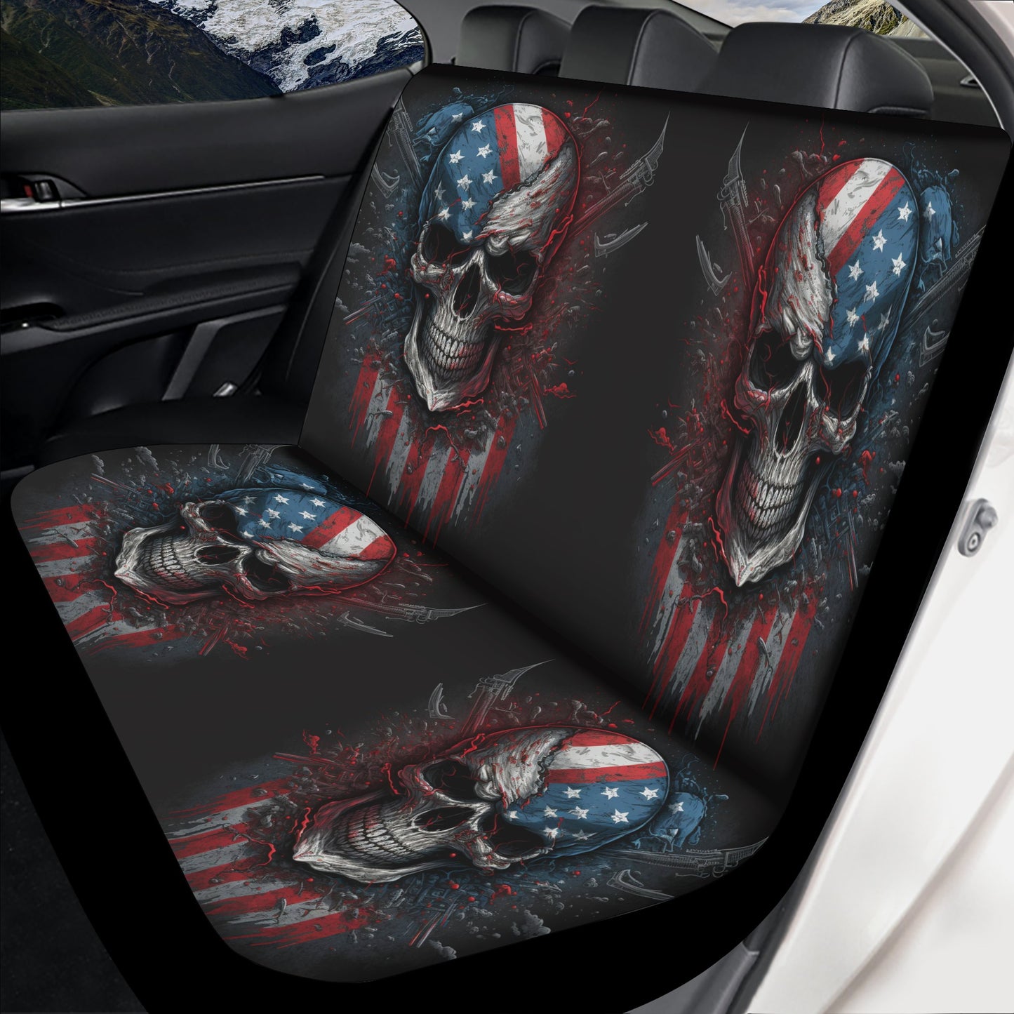 Skeleton seat cover protector, floral skull front and back car seat covers, biker skull car floor mat, rose skull car tool, evil washable ca Car Seat Cover Set