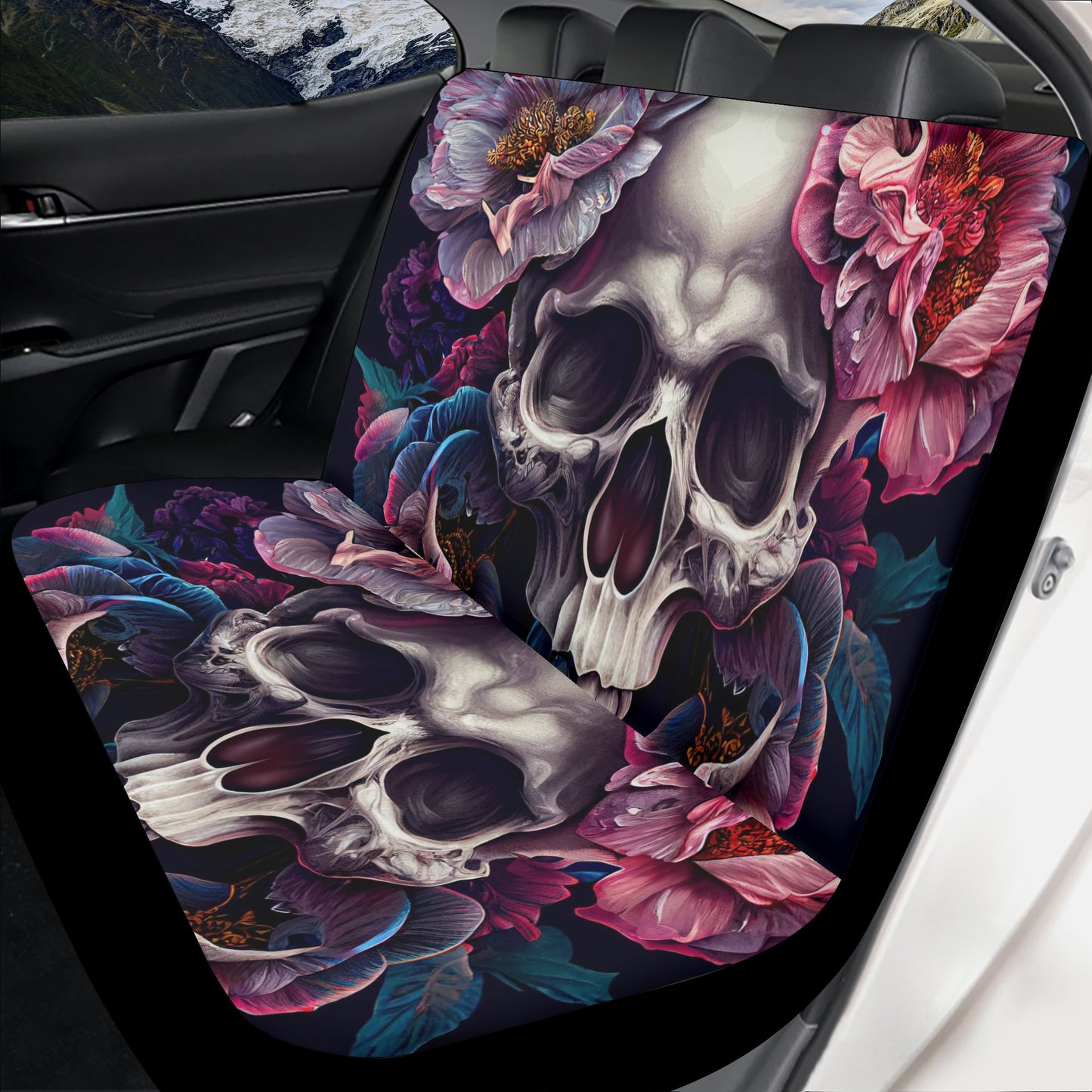 Evil seat cover for truck, goth mat for car, skull floor mat for car, flaming skull floor mat for car, grim reaper rug mat for car, goth sea Car Seat Cover Set