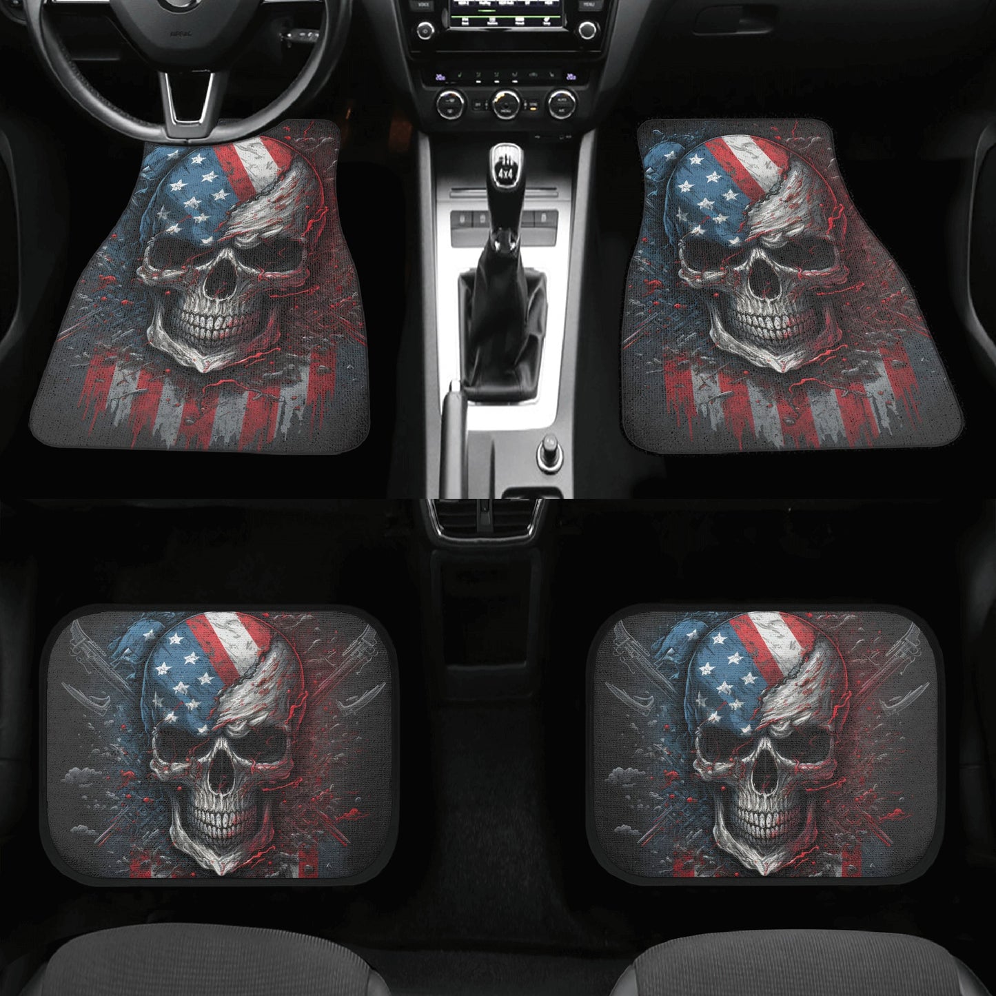 Motorcycle skull car accessories, biker skull car accessories, goth slip-on seat covers, horror car seat protector cover, death skull car fl Back and Front Car Floor Mats