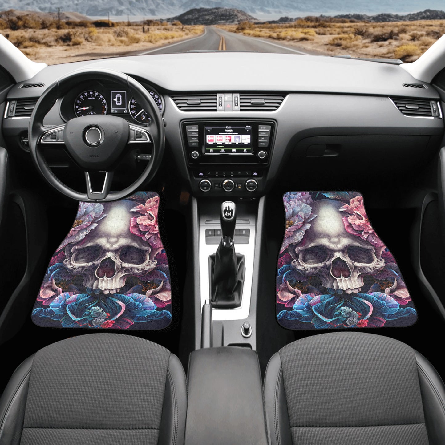 Flower skull car seat cover full set, flame skull mat for car, biker skull car mat, flower skull truck seat cover, gothic skull cover cushio Car Floor Mats