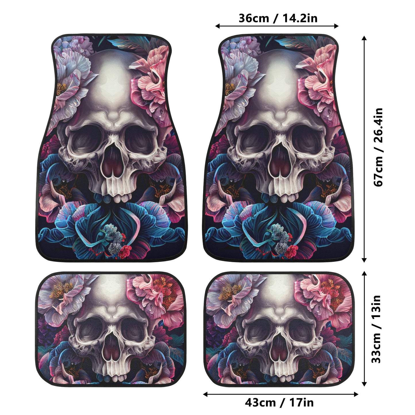 Flower skull car seat cover full set, flame skull mat for car, biker skull car mat, flower skull truck seat cover, gothic skull cover cushio Car Floor Mats