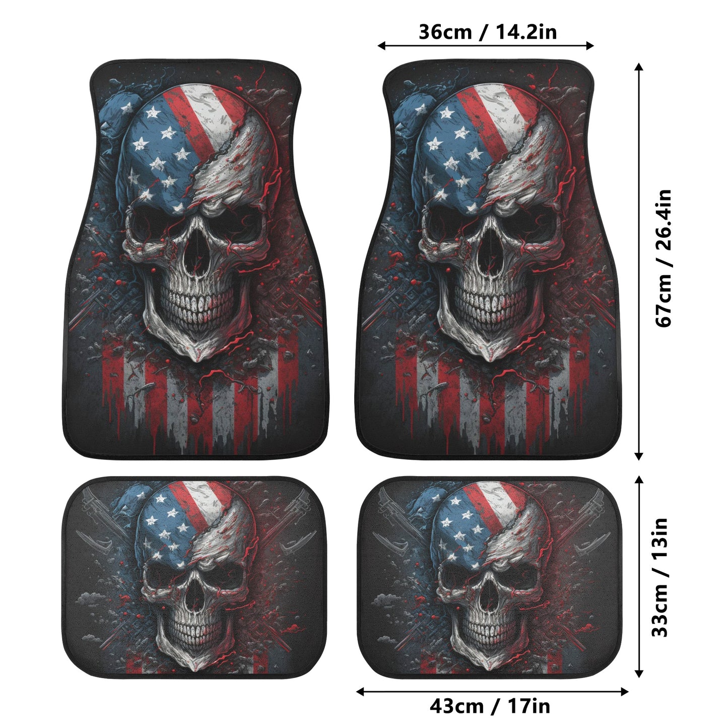 Motorcycle skull car accessories, biker skull car accessories, goth slip-on seat covers, horror car seat protector cover, death skull car fl Back and Front Car Floor Mats