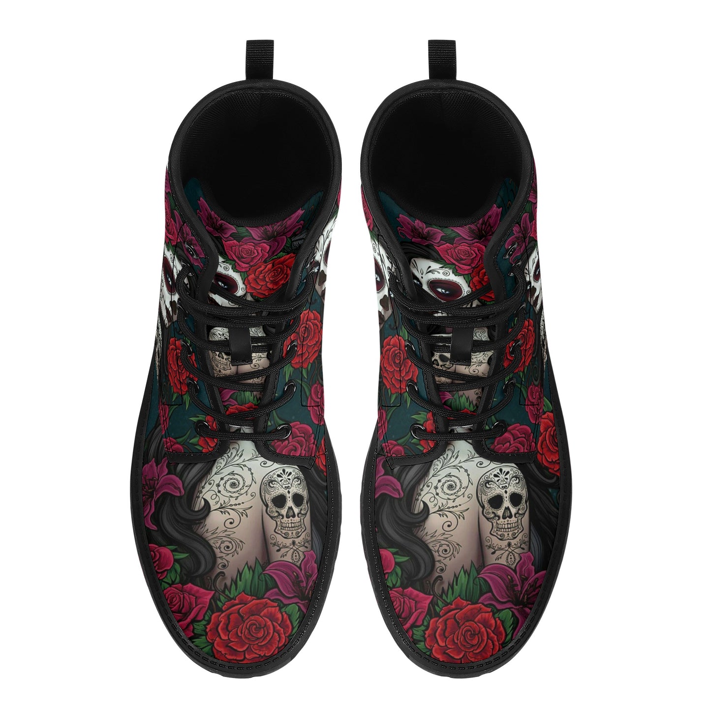 Sugar skull winter boots, sugar skull girl combat boots, cinco de mayo skull boots for men women, floral sugar skull men women shoes, sugar