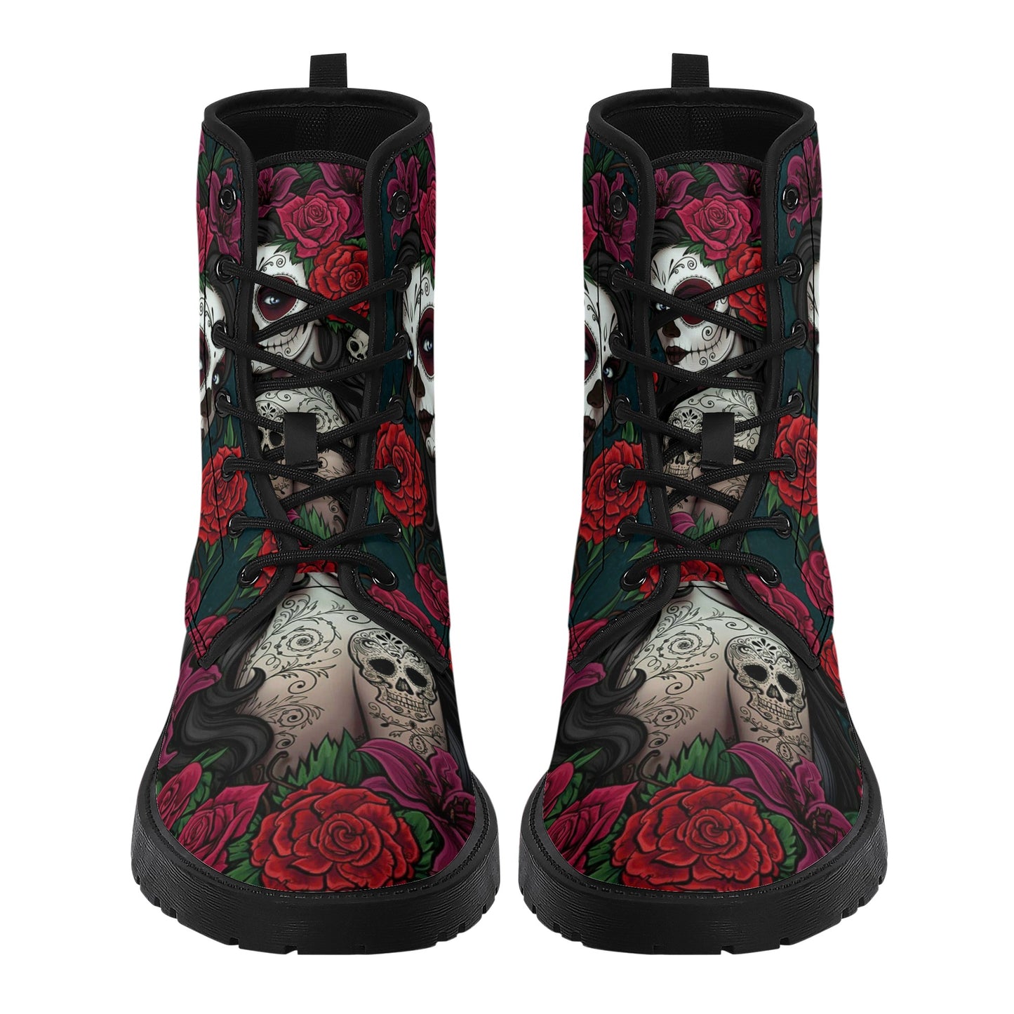 Sugar skull winter boots, sugar skull girl combat boots, cinco de mayo skull boots for men women, floral sugar skull men women shoes, sugar