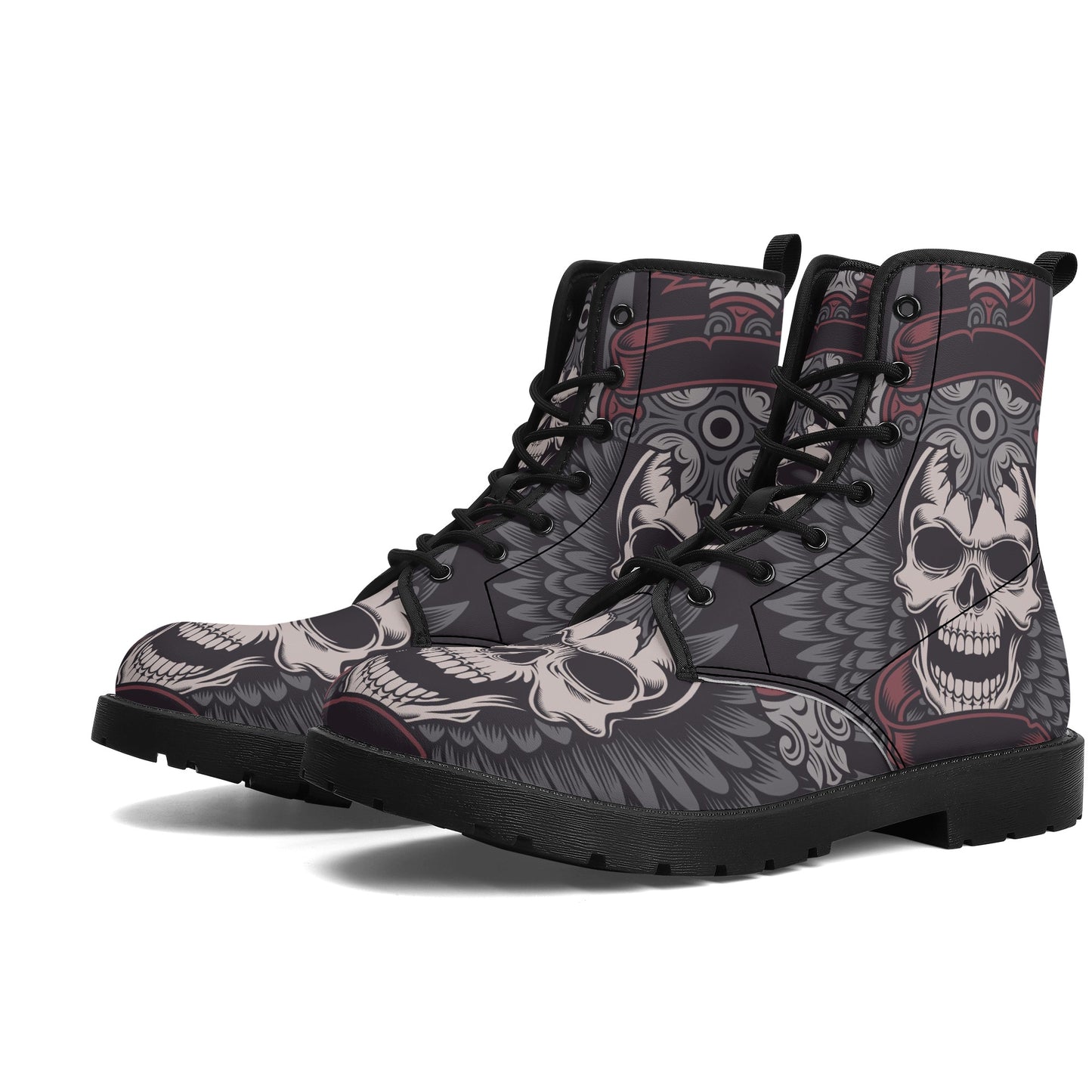 Halloween boots for men women, biker skull fashion leather boots, halloween ankle Boots, horror waterproof shoes, flaming skull men women sh