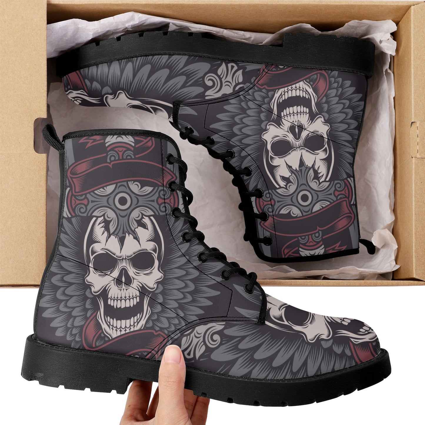 Halloween boots for men women, biker skull fashion leather boots, halloween ankle Boots, horror waterproof shoes, flaming skull men women sh