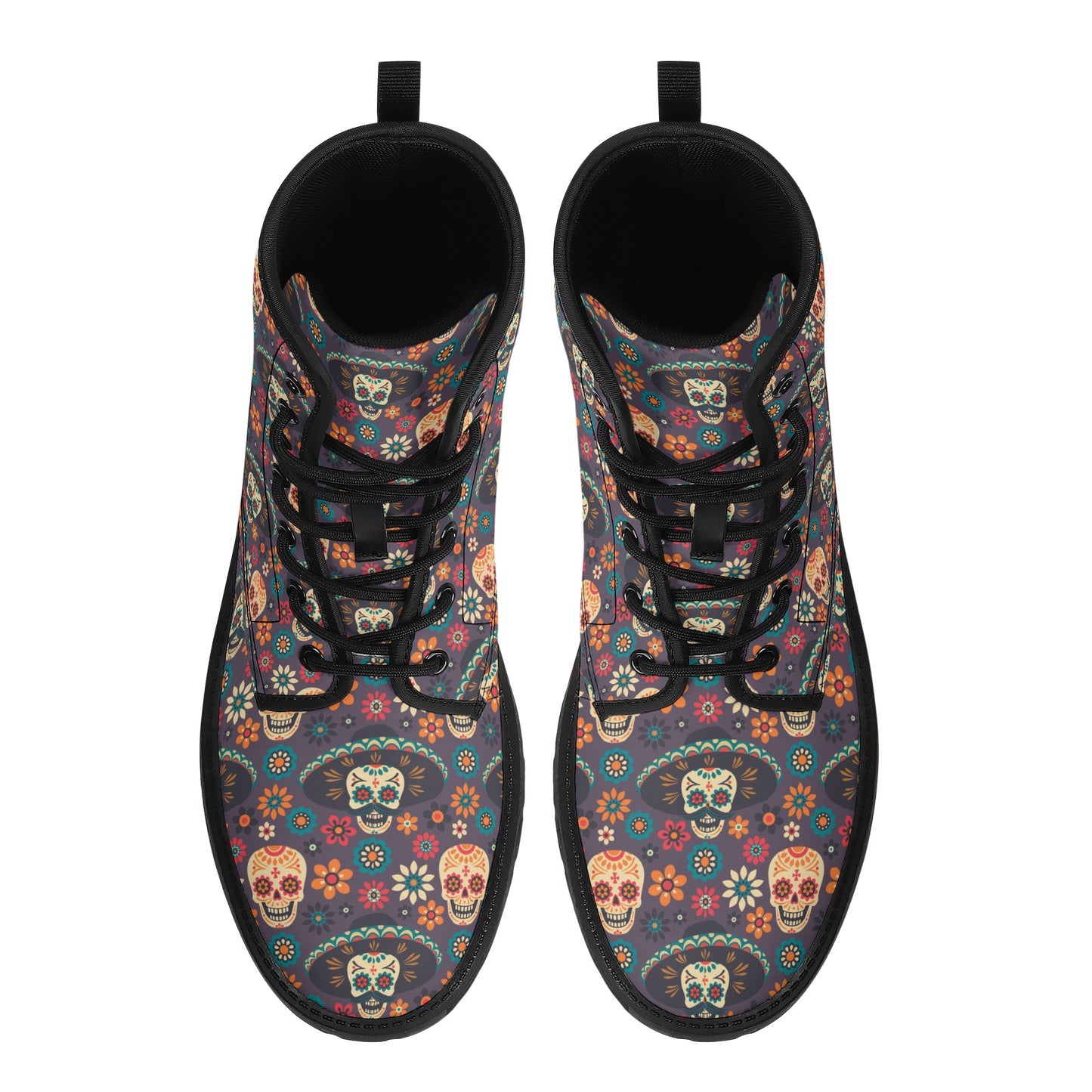 Dia de los muertos skull fashion leather boots, day of the dead fashion leather boots, dia de los muertos skull waterproof Lace Up Anti-Slip