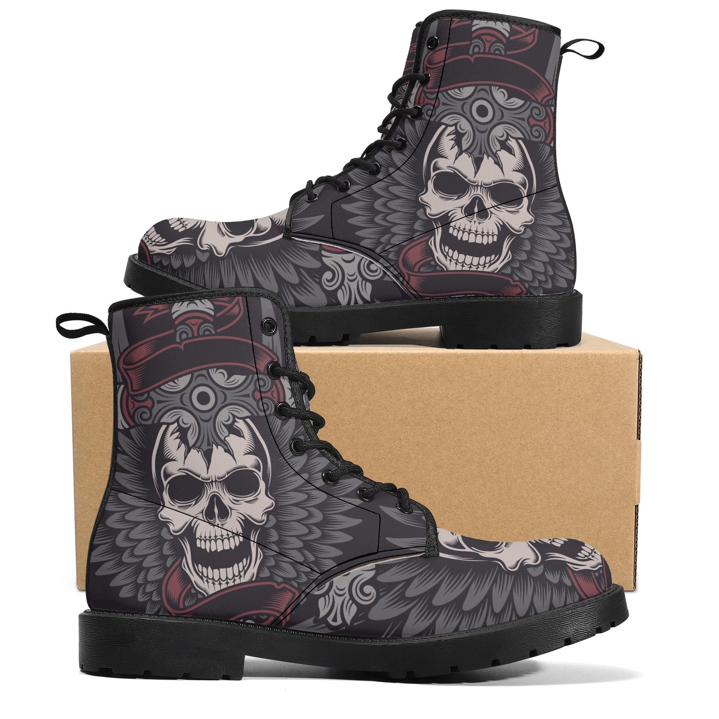 Halloween boots for men women, biker skull fashion leather boots, halloween ankle Boots, horror waterproof shoes, flaming skull men women sh