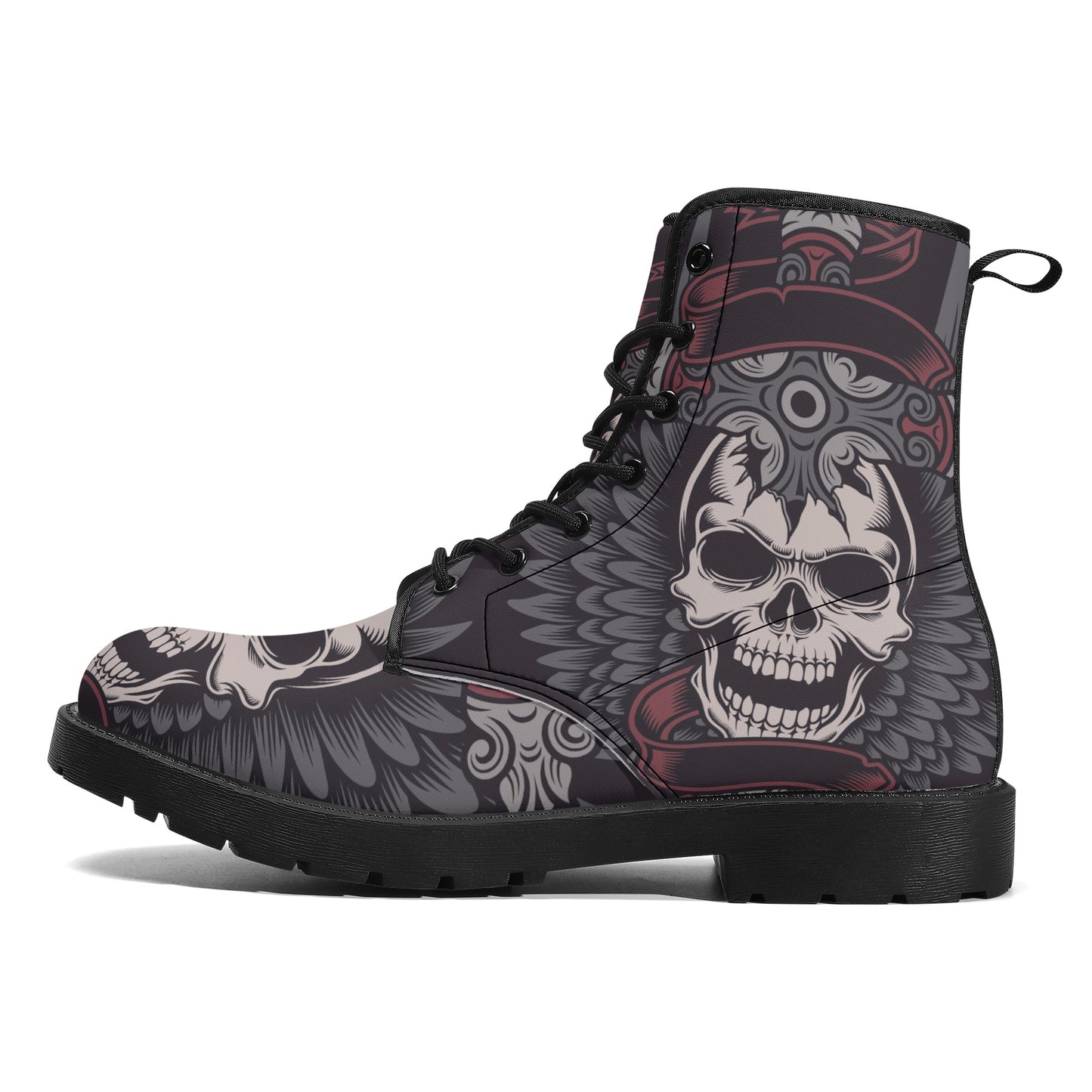 Halloween boots for men women, biker skull fashion leather boots, halloween ankle Boots, horror waterproof shoes, flaming skull men women sh