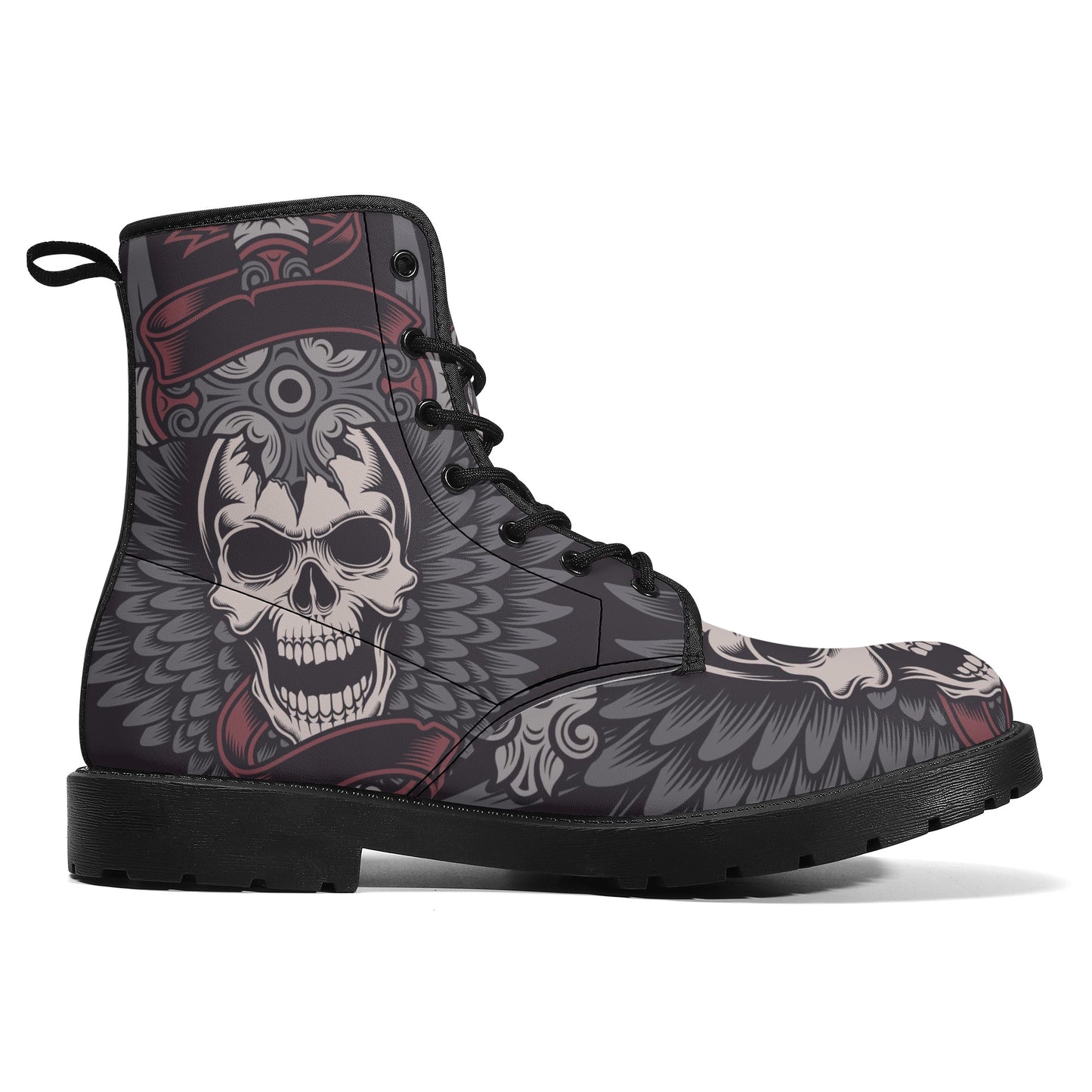 Halloween boots for men women, biker skull fashion leather boots, halloween ankle Boots, horror waterproof shoes, flaming skull men women sh