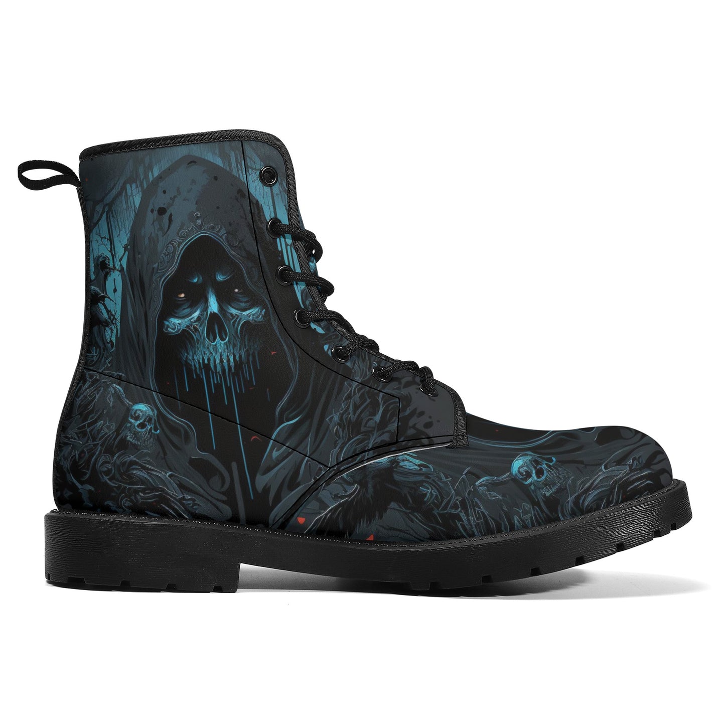 Evil boots, goth men women shoes, death skull waterproof Lace Up Anti-Slip platform nooties, gothic skull waterproof shoes, punisher skull w
