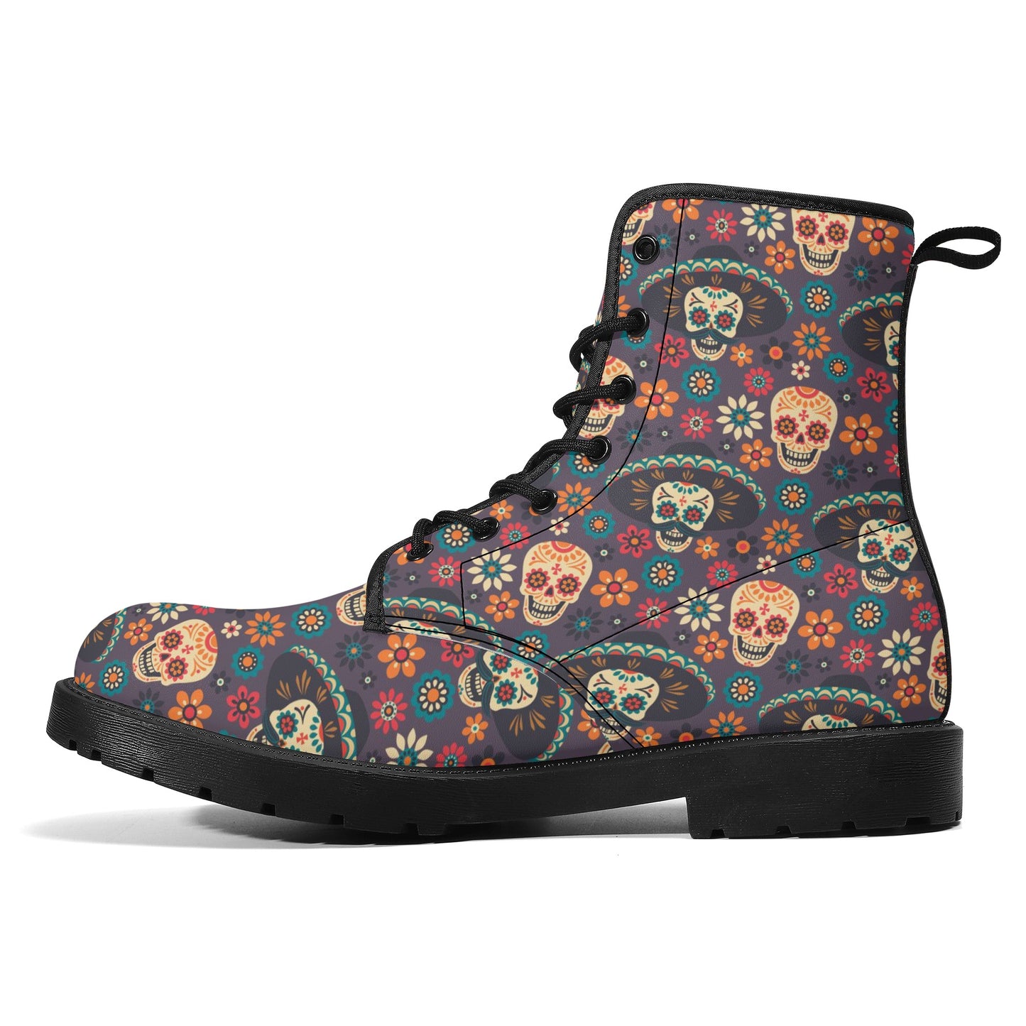 Dia de los muertos skull fashion leather boots, day of the dead fashion leather boots, dia de los muertos skull waterproof Lace Up Anti-Slip