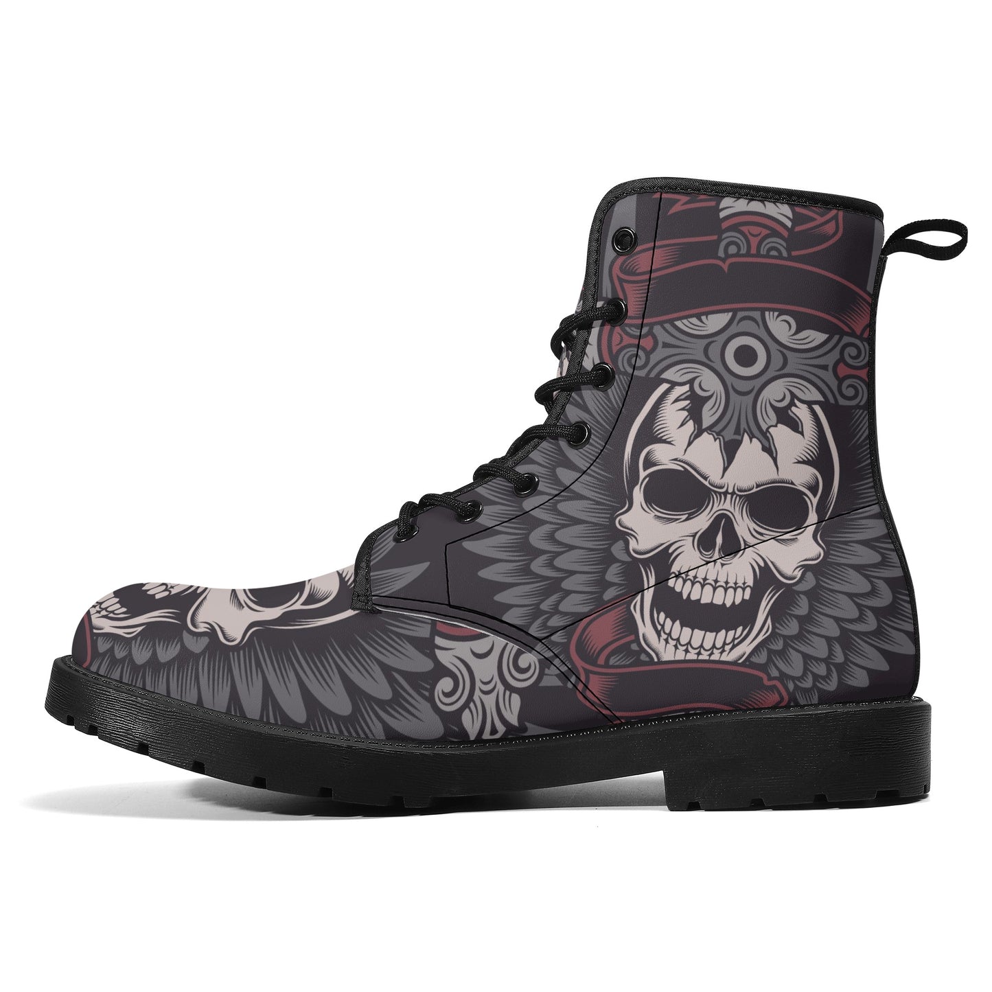 Halloween boots for men women, biker skull fashion leather boots, halloween ankle Boots, horror waterproof shoes, flaming skull men women sh