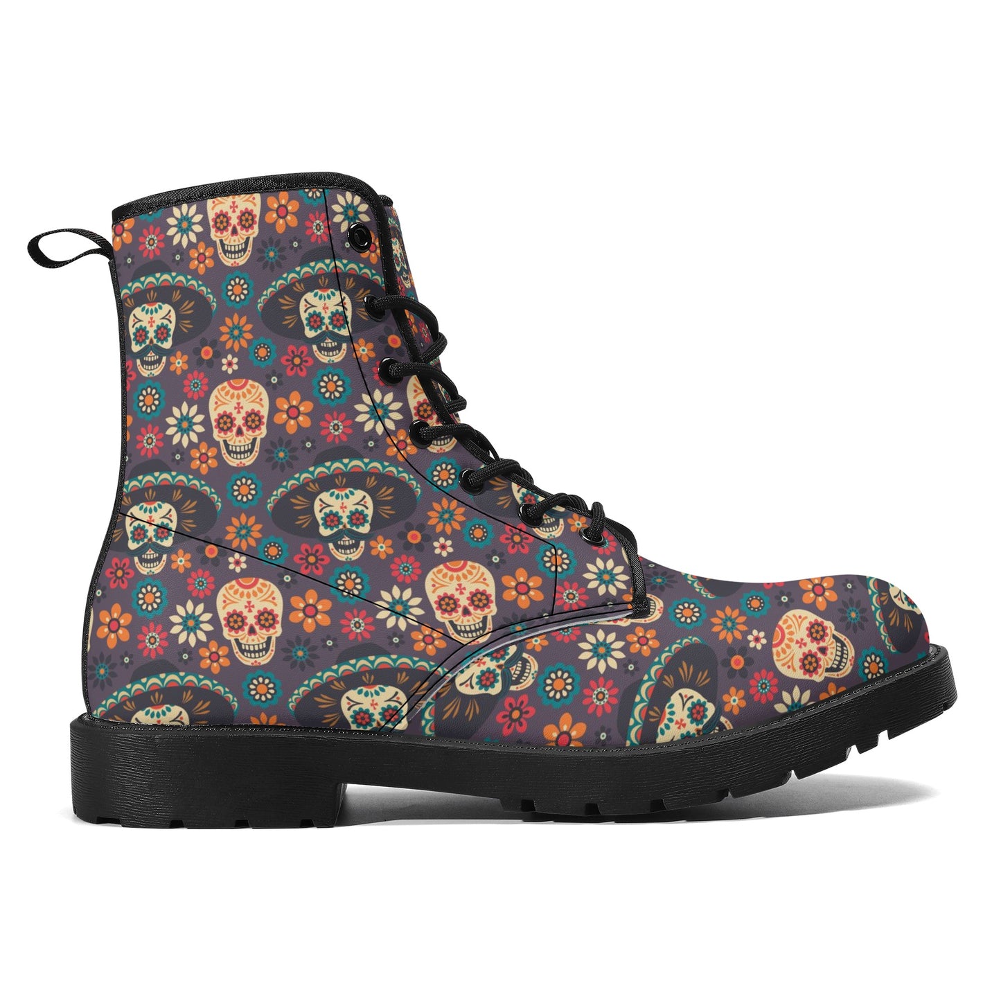 Dia de los muertos skull fashion leather boots, day of the dead fashion leather boots, dia de los muertos skull waterproof Lace Up Anti-Slip