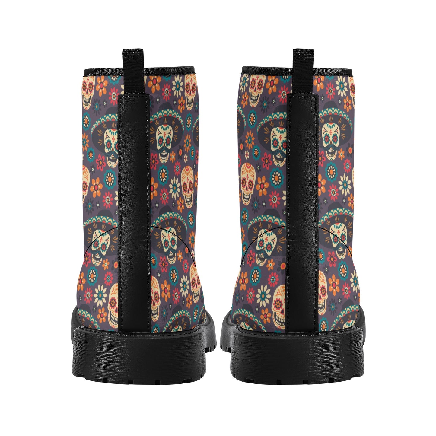 Dia de los muertos skull fashion leather boots, day of the dead fashion leather boots, dia de los muertos skull waterproof Lace Up Anti-Slip