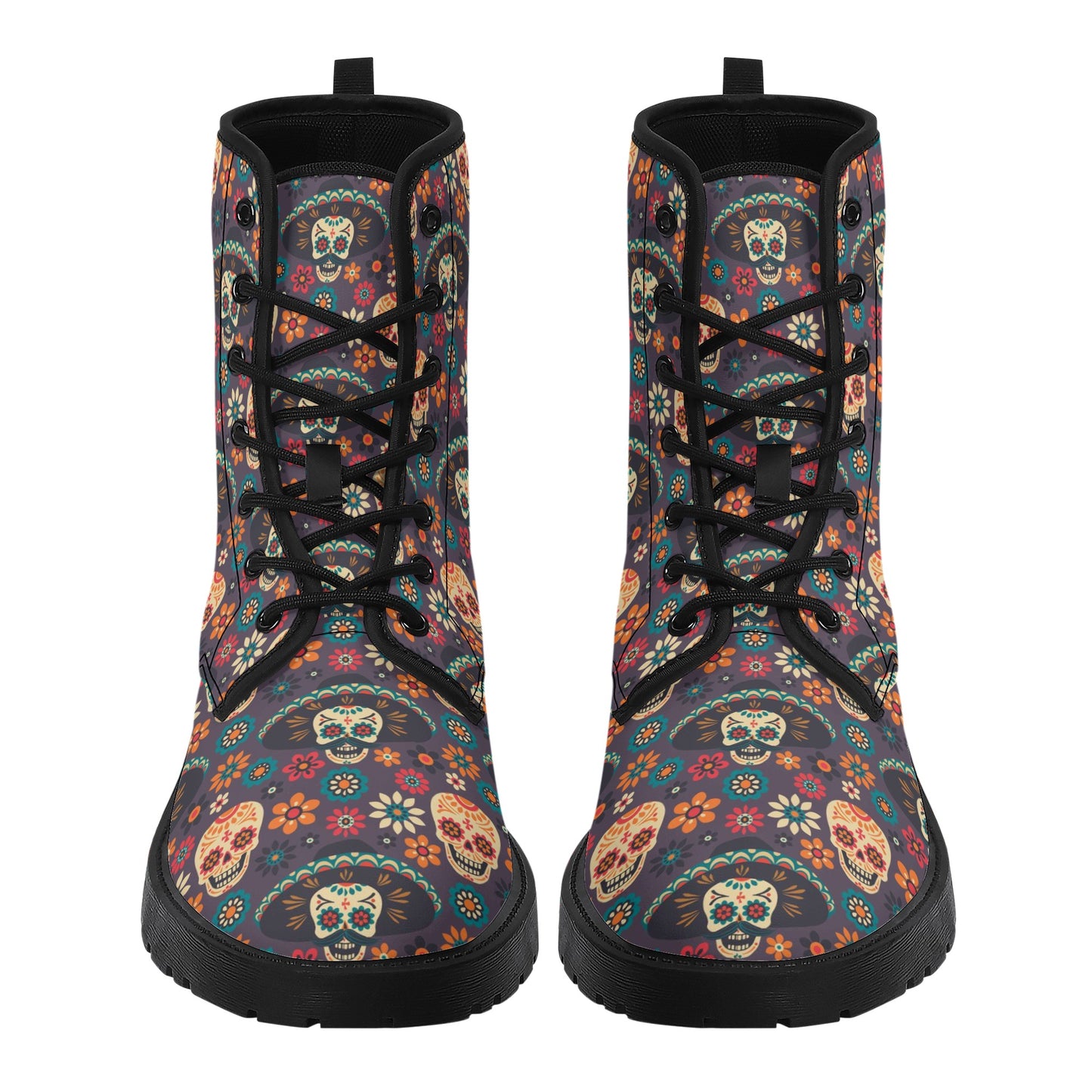 Dia de los muertos skull fashion leather boots, day of the dead fashion leather boots, dia de los muertos skull waterproof Lace Up Anti-Slip