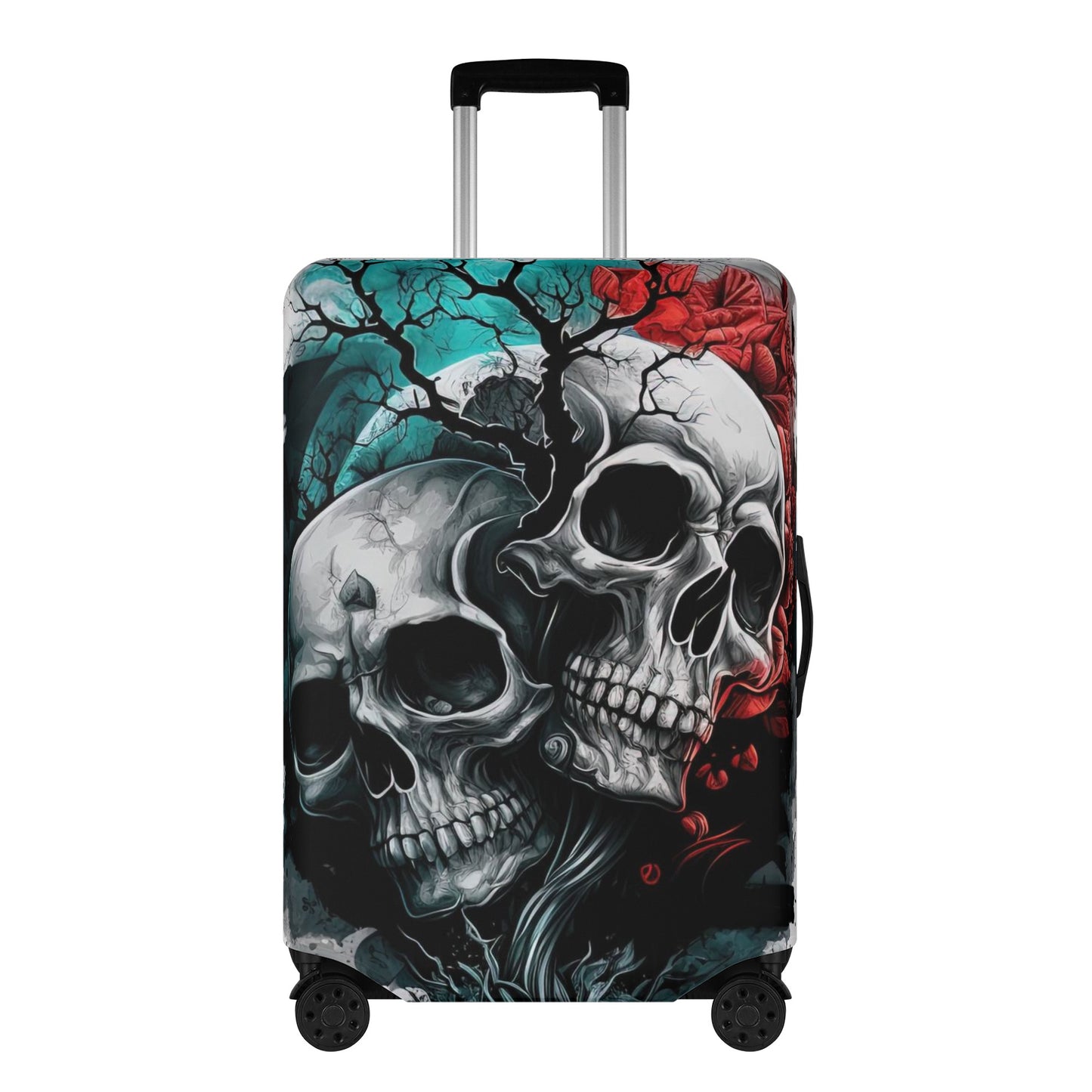 Rose skull suitcase cover, flame skull luggage, skeleton luggage tag, punisher skull suitcase tag, evil suitcase tag, halloween luggage cove