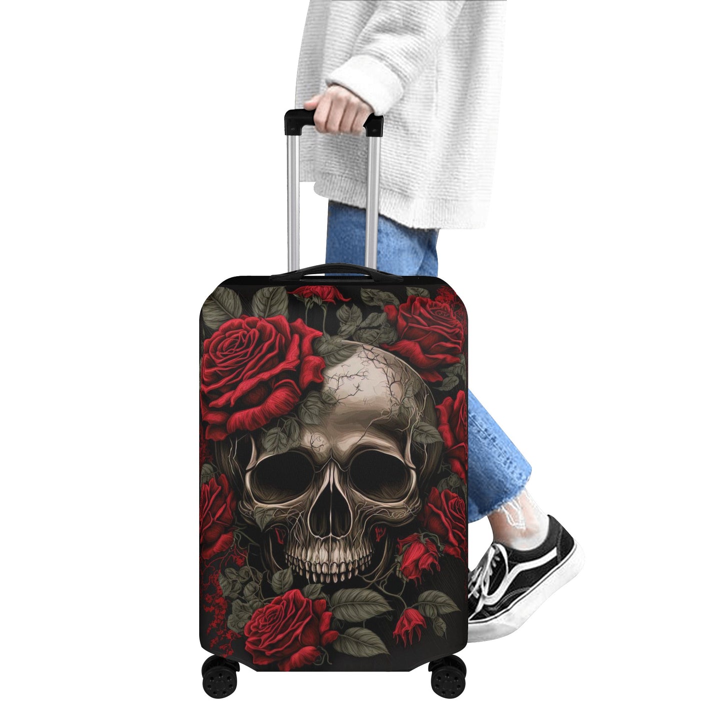 Flower skull luggage cover, skeleton suitcase tag, christmas skull suitcase protector, punisher skull luggage tag, halloween suitcase cover,