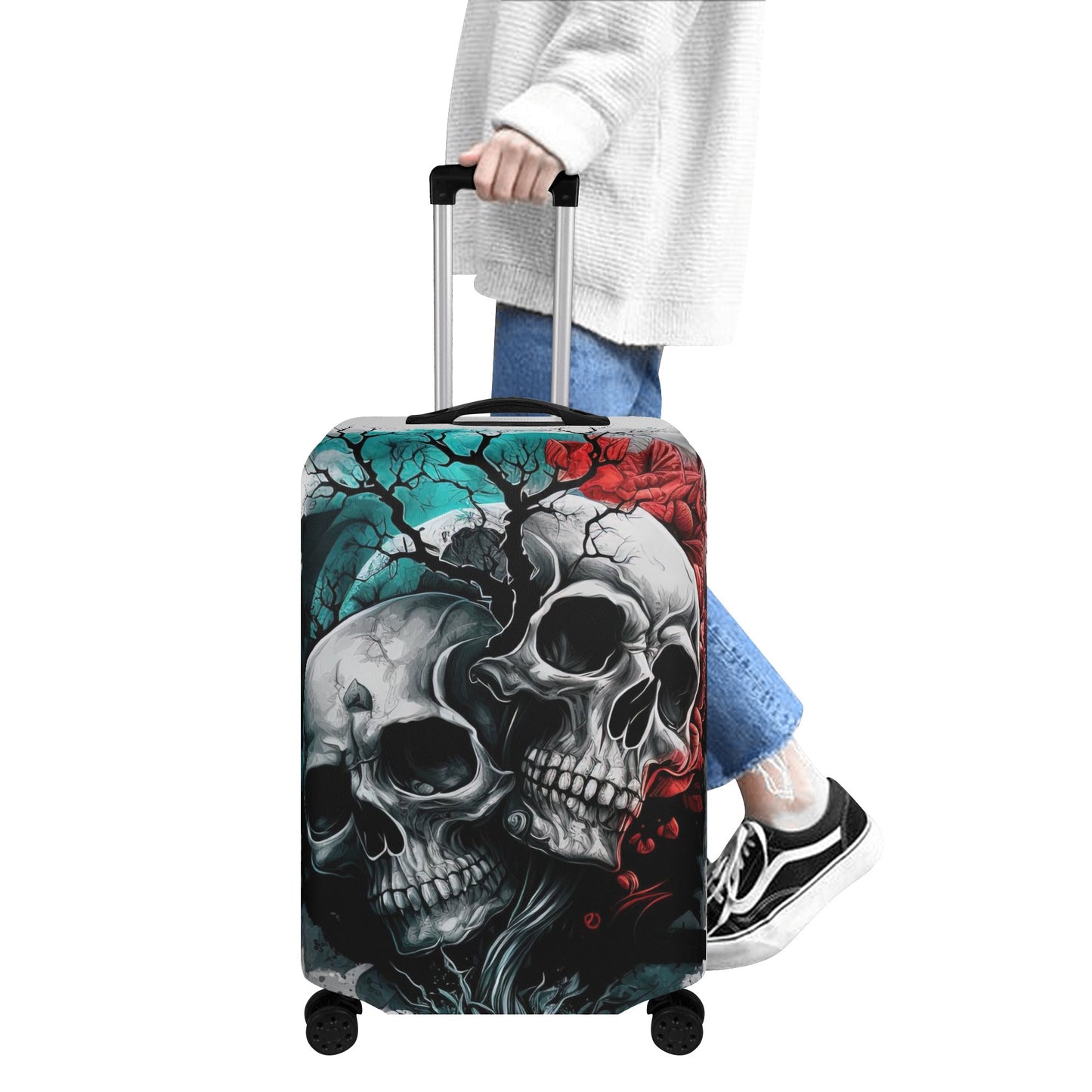 Rose skull suitcase cover, flame skull luggage, skeleton luggage tag, punisher skull suitcase tag, evil suitcase tag, halloween luggage cove