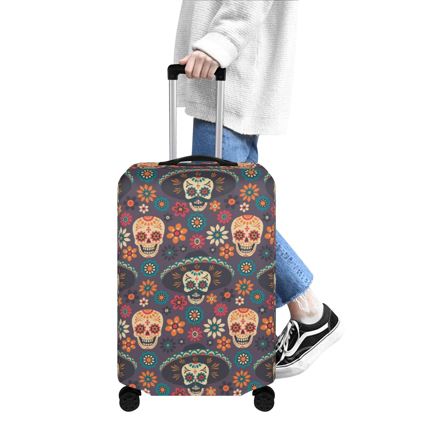 Candy skull luggage tag, dia de los muertos skull luggage cover, floral sugar skull suitcase tag, dia de los muertos skull travel bag cover,