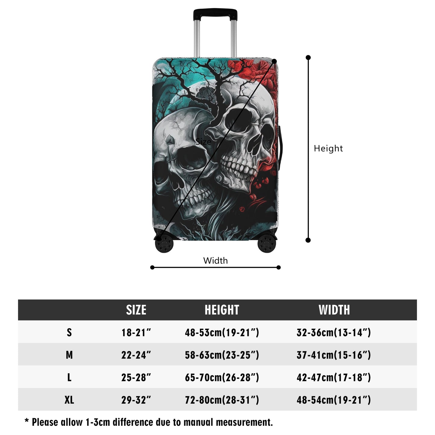 Rose skull suitcase cover, flame skull luggage, skeleton luggage tag, punisher skull suitcase tag, evil suitcase tag, halloween luggage cove