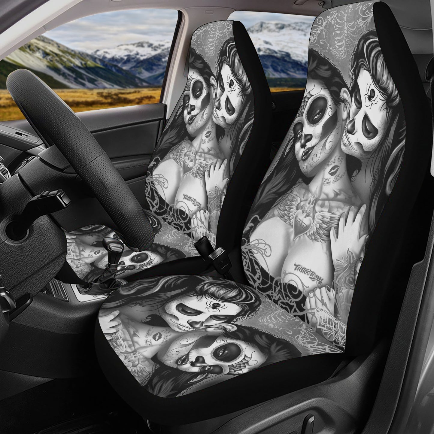 Mexican skull washable car seat covers, sugar skull front and back car seat covers, mexico car seat , candy skull cover cushion accessories
