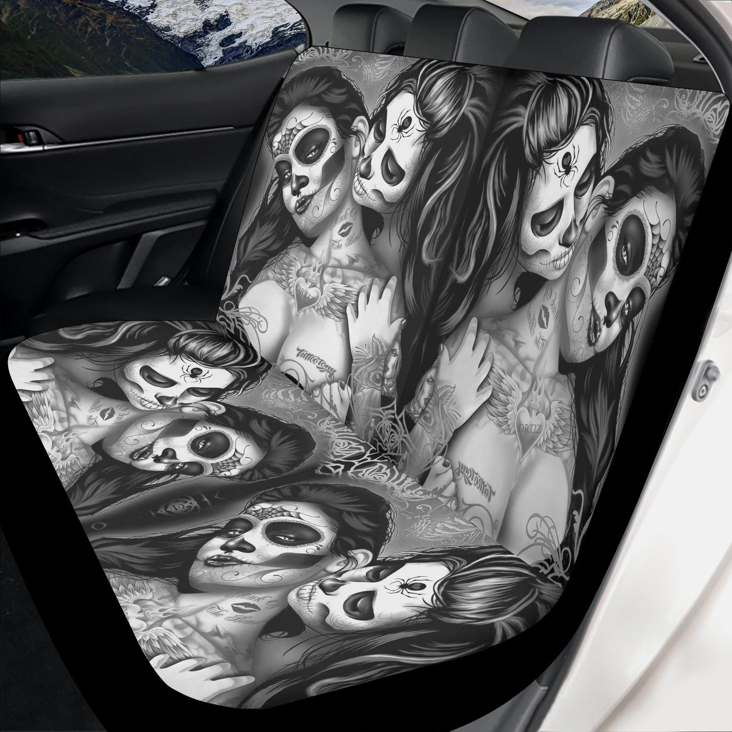 Mexican skull washable car seat covers, sugar skull front and back car seat covers, mexico car seat , candy skull cover cushion accessories