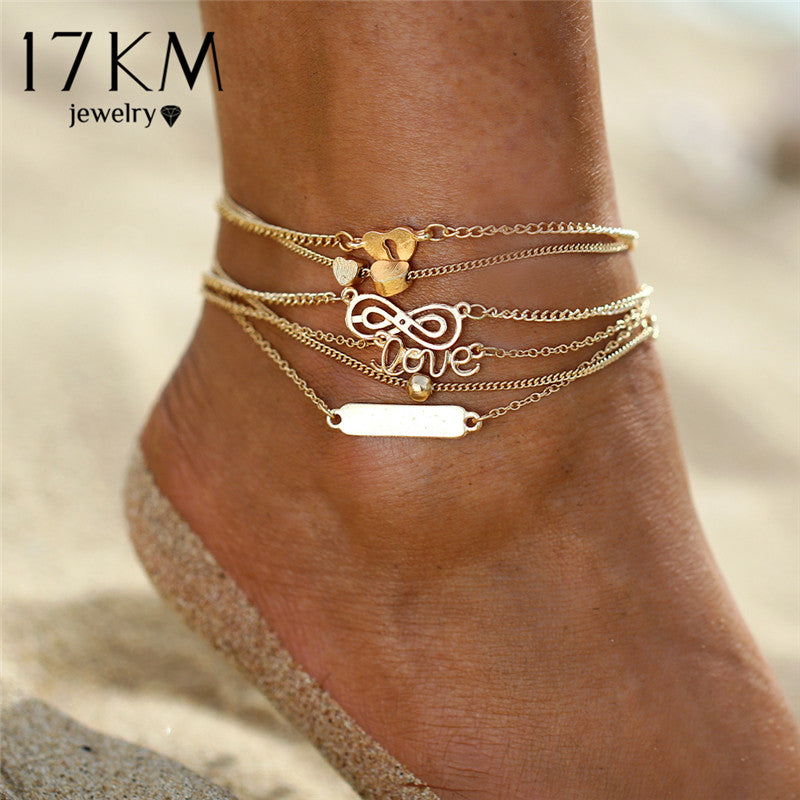 Crystal Sequins Anklet Set For Women Beach Foot jewelry Vintage Statement Anklets Boho Style Party Summer Jewelry 3Pcs/lot