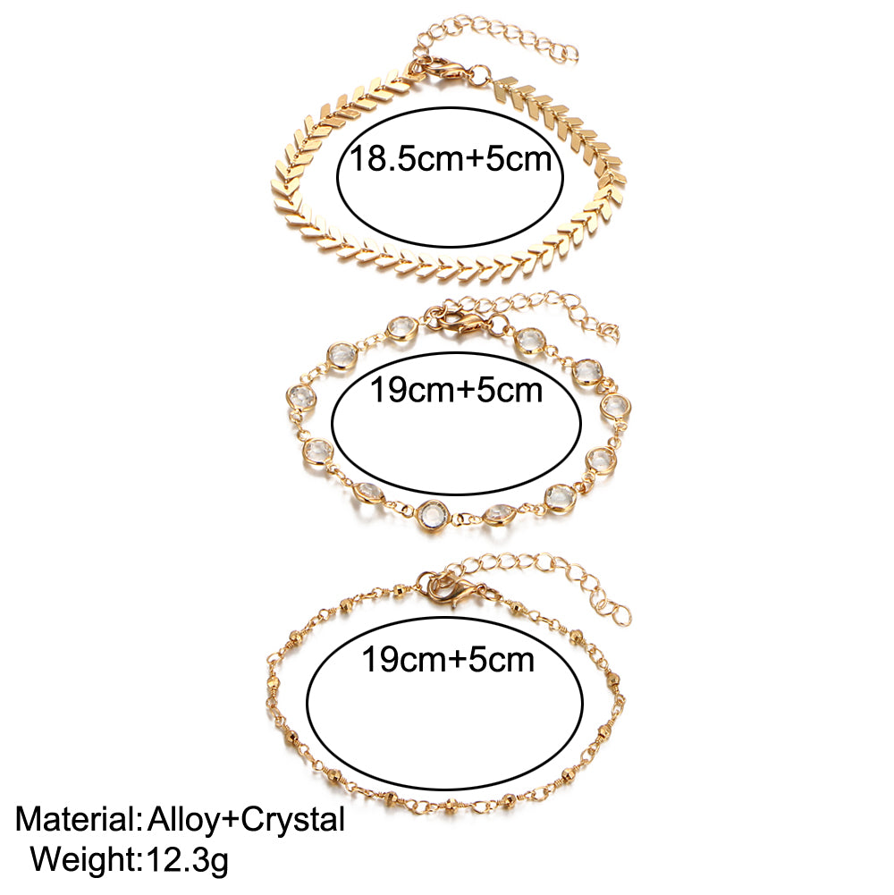 Crystal Sequins Anklet Set For Women Beach Foot jewelry Vintage Statement Anklets Boho Style Party Summer Jewelry 3Pcs/lot