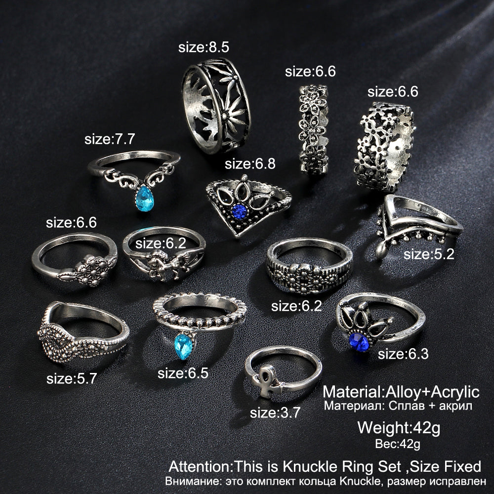 Retro Flower Infinite Knuckle Rings For Women Vintage Geometric Pattern Crystal Rings Set Party Bohemian Jewelry 13 PCS/Set