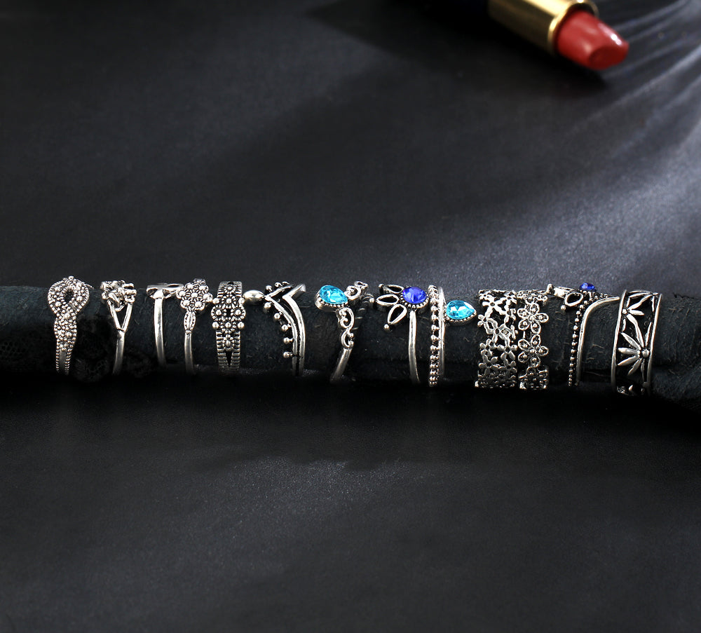 Retro Flower Infinite Knuckle Rings For Women Vintage Geometric Pattern Crystal Rings Set Party Bohemian Jewelry 13 PCS/Set