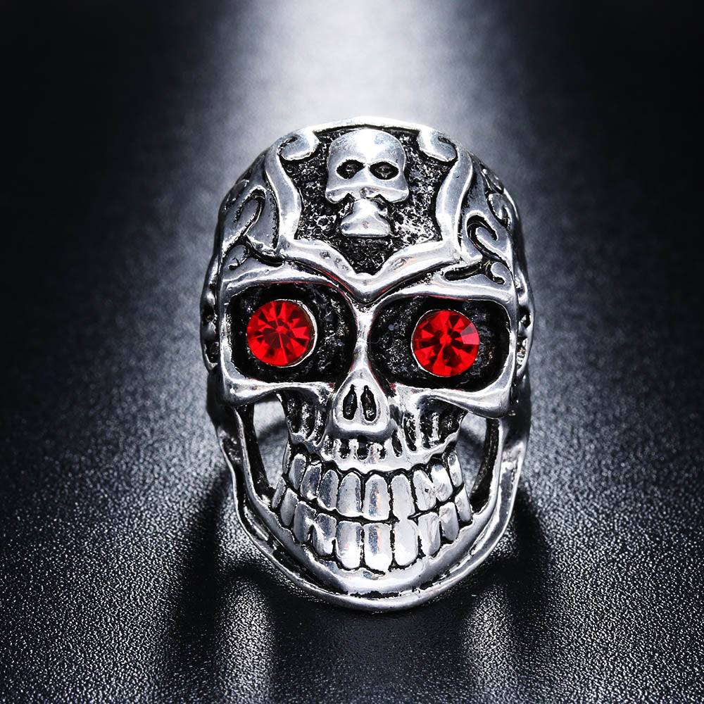1PC Fashion Gothic Skull Biker Men Ring Rock Punk Antique Silver Floral Totem Skull Ring
