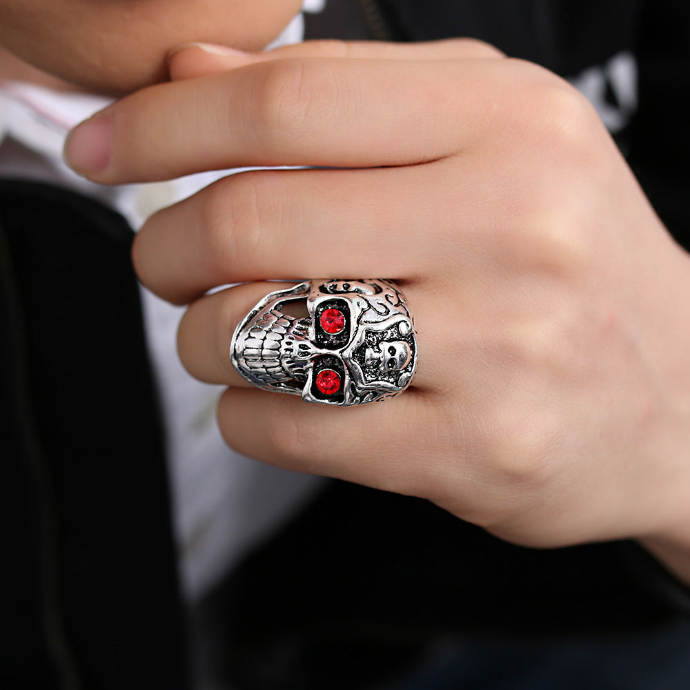 1PC Fashion Gothic Skull Biker Men Ring Rock Punk Antique Silver Floral Totem Skull Ring