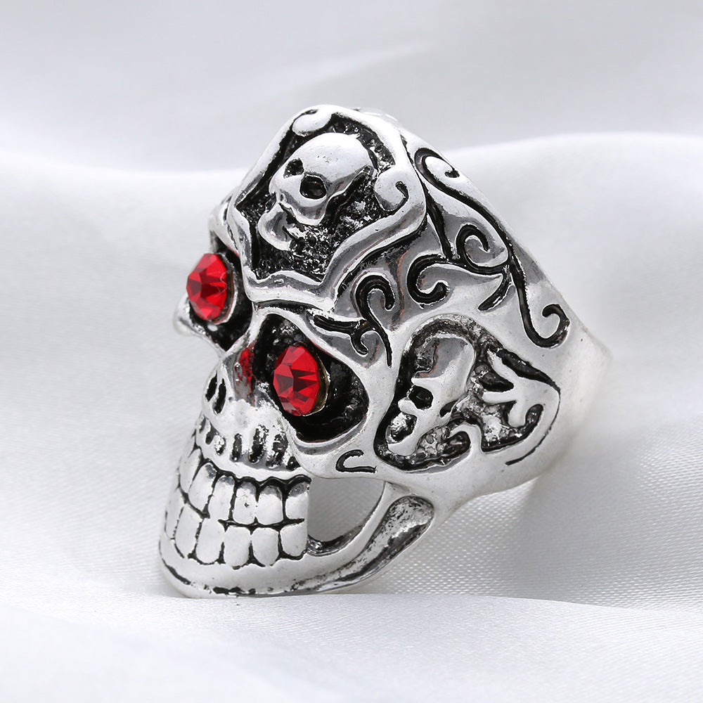 1PC Fashion Gothic Skull Biker Men Ring Rock Punk Antique Silver Floral Totem Skull Ring