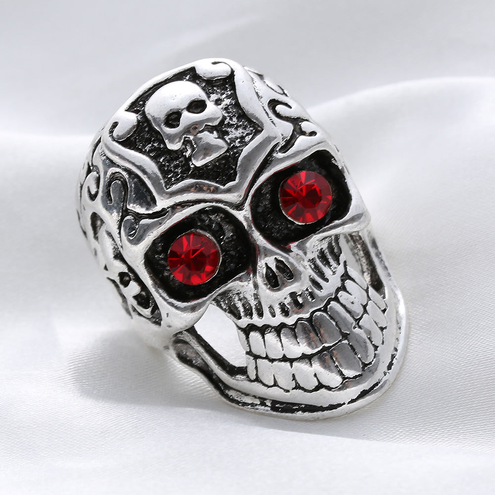 1PC Fashion Gothic Skull Biker Men Ring Rock Punk Antique Silver Floral Totem Skull Ring