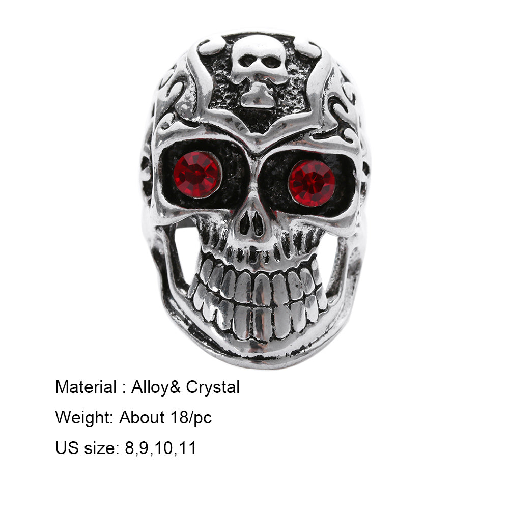 1PC Fashion Gothic Skull Biker Men Ring Rock Punk Antique Silver Floral Totem Skull Ring