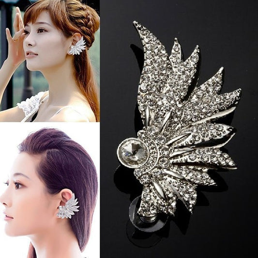 1PC New Hot Women Punk Temptation Crystal Bride Fairy Single Wing Crystal Ear Cuff Wrap Silver Plated Jewelry Free