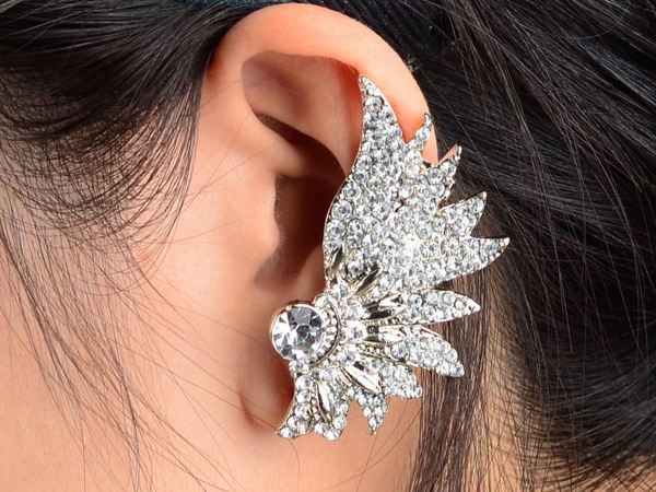 1PC New Hot Women Punk Temptation Crystal Bride Fairy Single Wing Crystal Ear Cuff Wrap Silver Plated Jewelry Free