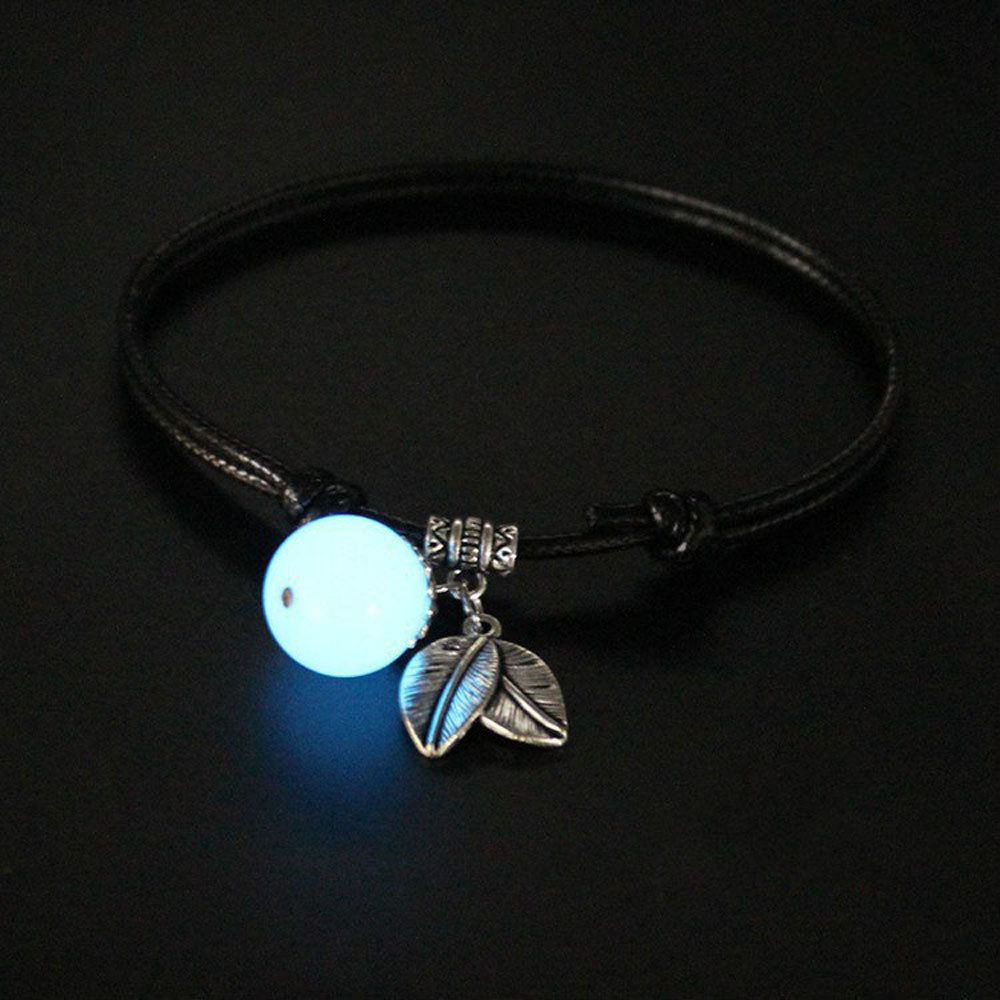 1PCS Retro Creative Glow In Dark Pendant Anklet Female Jewelry Gift Handmade Black Rope Leaves Chain Barefoot Anklet