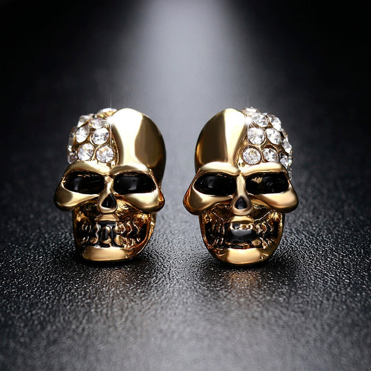 1Pair New Gothic Skull Head Stud Earrings For Women Skeleton Crystal Rhinestones Ear Studs Party Punk Piercing Jewelry