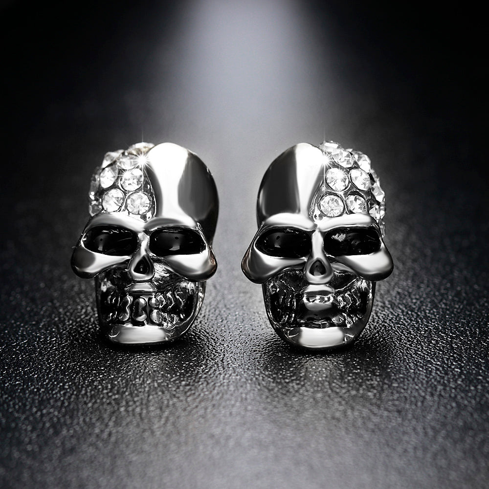 1Pair New Gothic Skull Head Stud Earrings For Women Skeleton Crystal Rhinestones Ear Studs Party Punk Piercing Jewelry