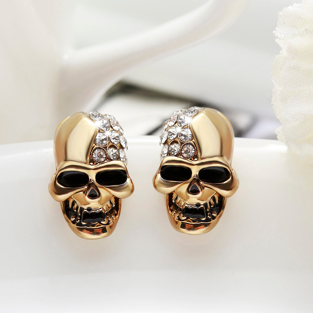 1Pair New Gothic Skull Head Stud Earrings For Women Skeleton Crystal Rhinestones Ear Studs Party Punk Piercing Jewelry