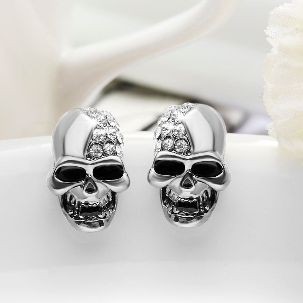 1Pair New Gothic Skull Head Stud Earrings For Women Skeleton Crystal Rhinestones Ear Studs Party Punk Piercing Jewelry