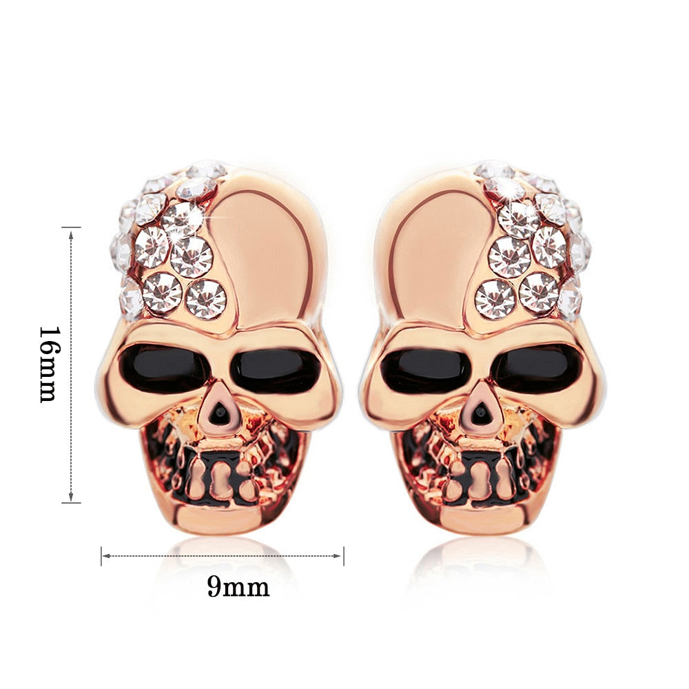 1Pair New Gothic Skull Head Stud Earrings For Women Skeleton Crystal Rhinestones Ear Studs Party Punk Piercing Jewelry