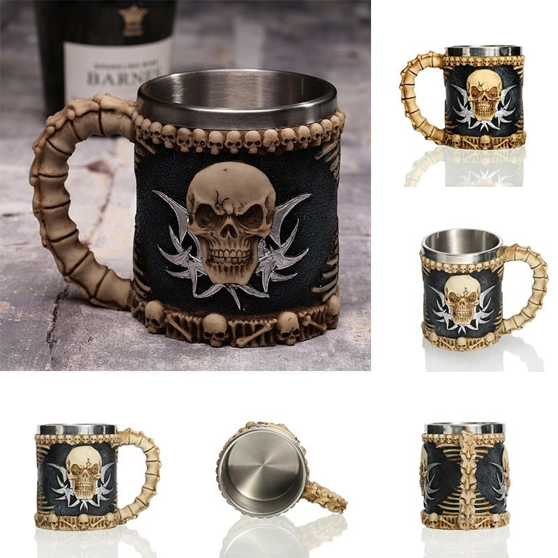 1Pcs 3D Axe ePacket Handle Viking Warrior 450ML Skull Mug Gothic Tankard Halloween Decoration Skeleton Cup Beer Stein Man Gift