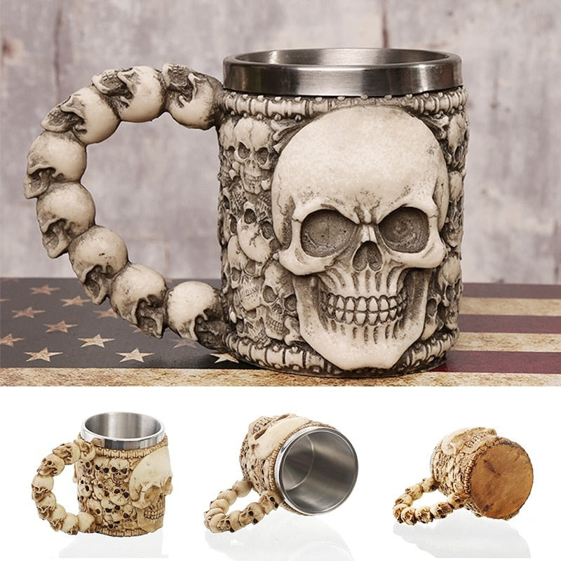 1Pcs 3D Axe ePacket Handle Viking Warrior 450ML Skull Mug Gothic Tankard Halloween Decoration Skeleton Cup Beer Stein Man Gift