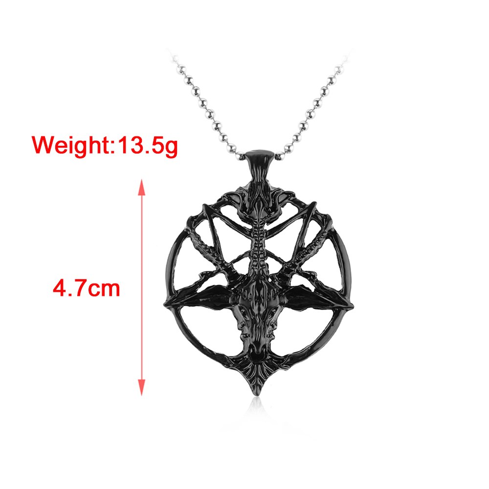 1Pcs Fashion Pentagram Pan God Skull Goat Head Pendant Necklace Luck Satanism Occult Metal Vintage Silver Star Necklace for Man