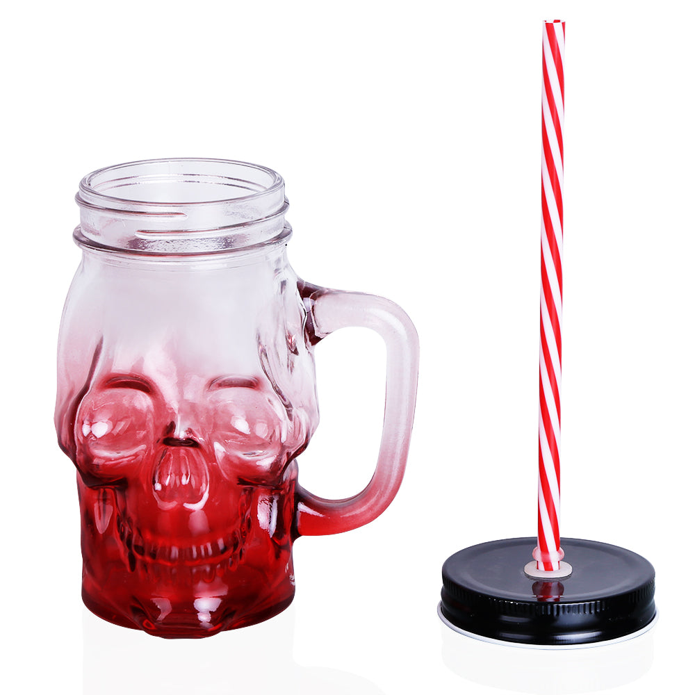 Skull Mason Jar 500ML Creative Design Glass Beer Mug With Straw