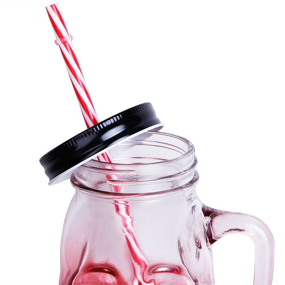 Skull Mason Jar 500ML Creative Design Glass Beer Mug With Straw
